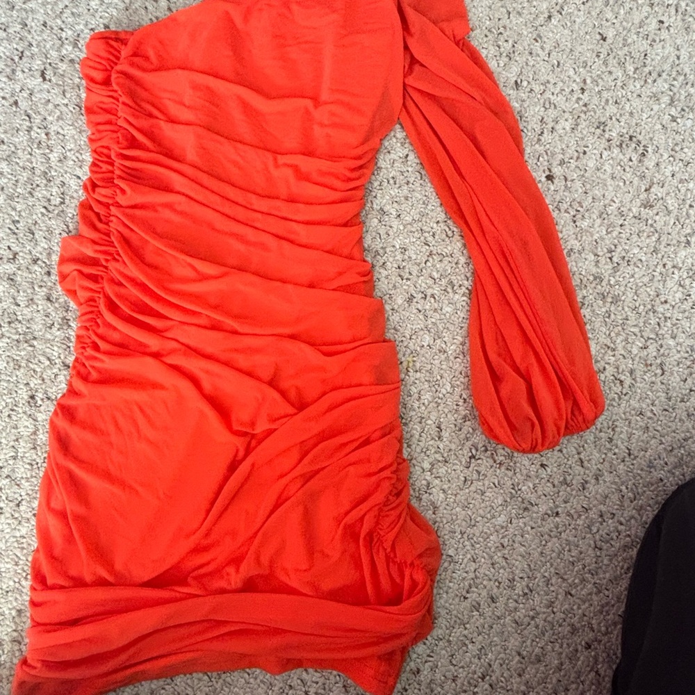 Elegant One-Shoulder Orange Dress